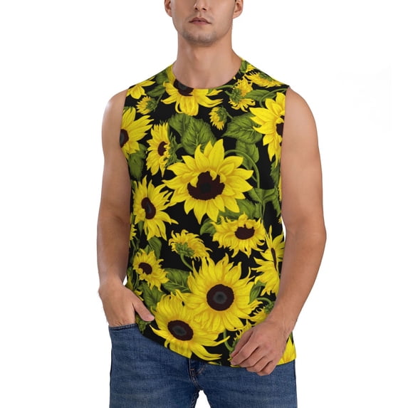 Easygdp Sunflowers In Vintage Men's Breathable Tank Tops Sleeveless Sporty T Shirts for Basketball, Mountaineering, Bodybuilding -Small