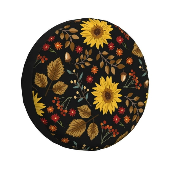 Easygdp Sunflowers Leaves Wheel Sun Guard, Spare Tire Cover,Universal Trailer Suv Truck Camper Travel,Easy To Install And Remove -14 Inch