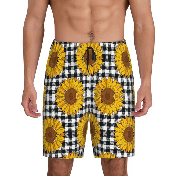 Easygdp Sunflowers Men's Short Pajama Pants, Sleep Shorts, Household Pants, Casual Pants with Pockets - Small