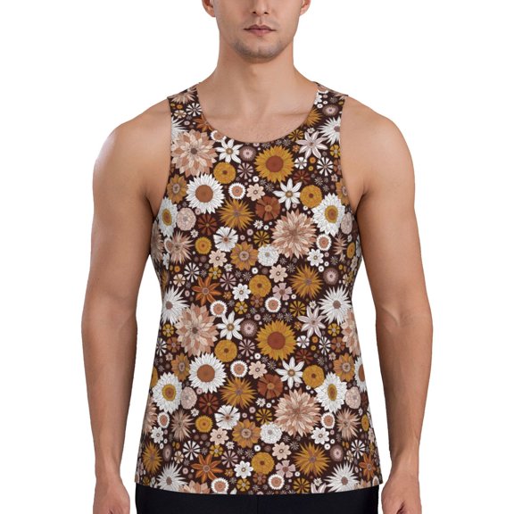 Easygdp Sunflowers Men's Tank Top, Sleeveless Muscle T Shirts, Breathable, Quick-Dry, Loose for Gym, Running, Fitness - 3X-Large