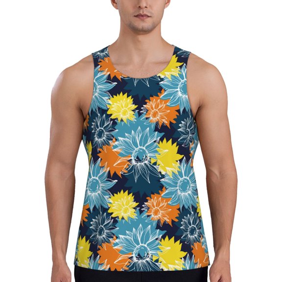 Easygdp Sunflowers Men's Tank Top, Sleeveless Muscle T Shirts, Breathable, Quick-Dry, Loose for Gym, Running, Fitness - Medium