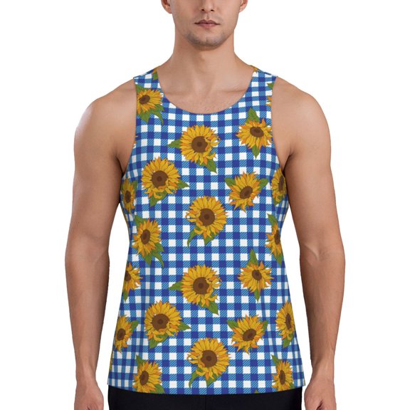Easygdp Sunflowers Men's Tank Top, Sleeveless Muscle T Shirts, Breathable, Quick-Dry, Loose for Gym, Running, Fitness - Medium