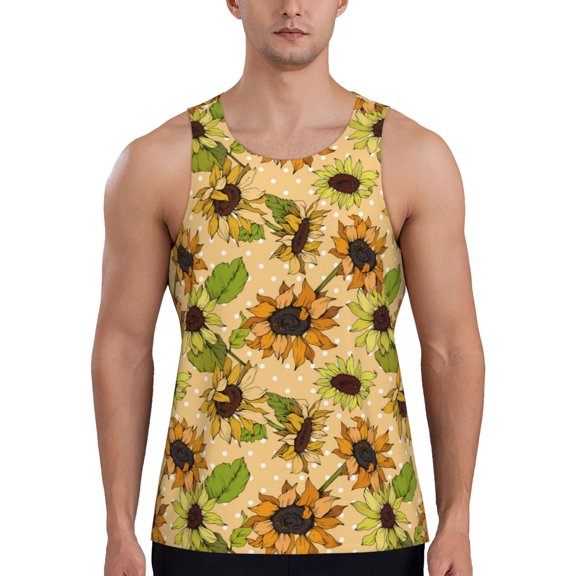 Easygdp Sunflowers Men's Tank Top, Sleeveless Muscle T Shirts, Breathable, Quick-Dry, Loose for Gym, Running, Fitness - XX-Large