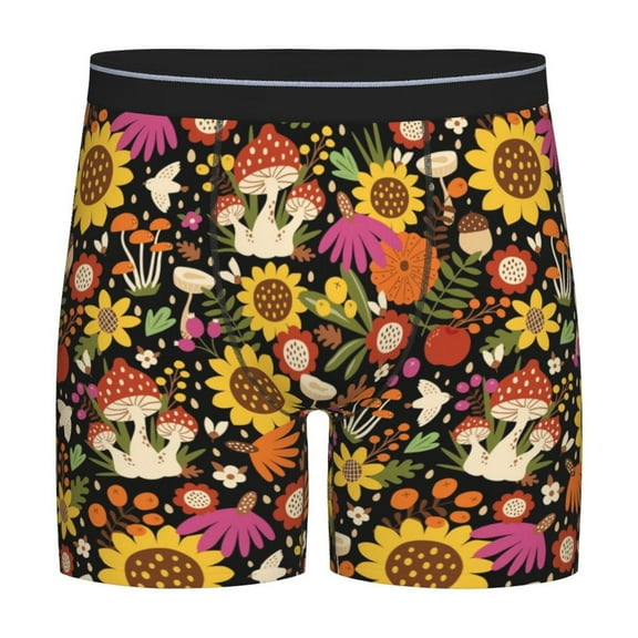 Easygdp Sunflowers Mushrooms Men's Boxer Briefs Men’s Underwear Boxer Briefs for Men