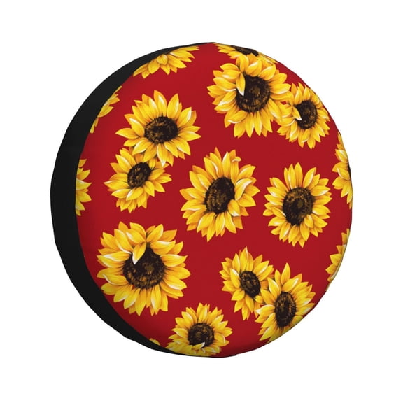 Easygdp Sunflowers On Red Automobile Tire Dust Cover, 14-17in Spare Tire Cover Universal Fit for Trailer, Car, Truck, SUV, Jeep - 15 inch