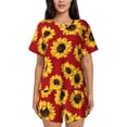 thumbnail image 1 of Easygdp Sunflowers On Red Women's Pajama Set,Sleepwear with Buttoned Top and Elastic Waist Shorts, Ideal for Lounging, Yoga, Beach, and Casual Wear-, 1 of 8