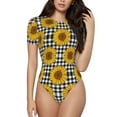 thumbnail image 1 of Easygdp Sunflowers Women's One-Piece Swimsuit Slim Fit Crew Neck Bodysuit Athletic Swimwear with Concealed Buckle - Small, 1 of 9