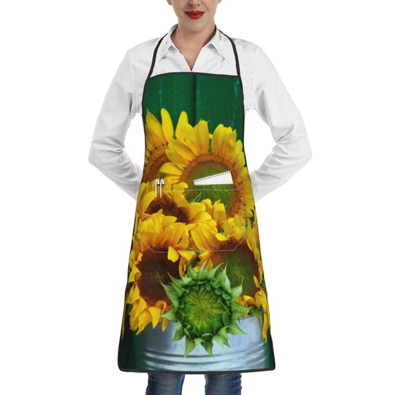 Easygdp Sunflowers in Bucket Apron Waterdrop Resistant with 2 Pockets,Oil Resistant Cooking Kitchen Chef Apron for Women Men