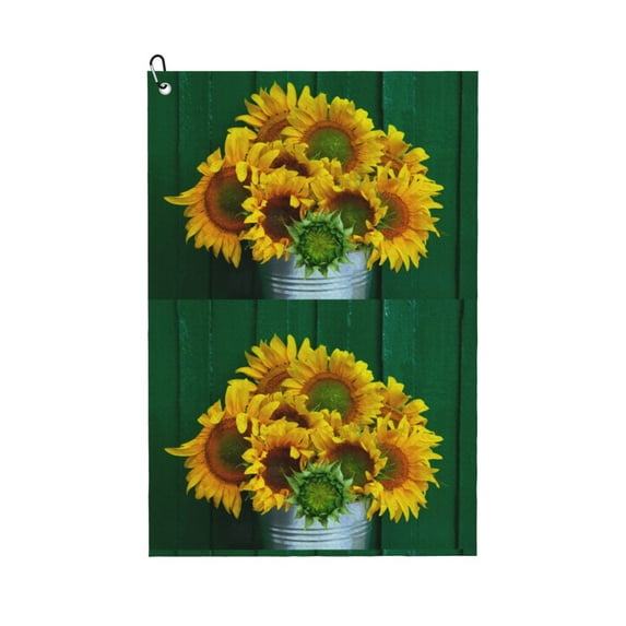 Easygdp Sunflowers in Bucket Golf Towel 24x16in for Men and Women with Carabiner Clip for Easy Attachment
