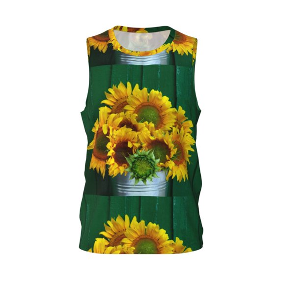 Easygdp Sunflowers in Bucket Men's Mesh Basketball Jersey Quick Drying Sleeveless Shirts Fitted Muscle Tank Tops Sport Round Neck T-Shirt - X-Large