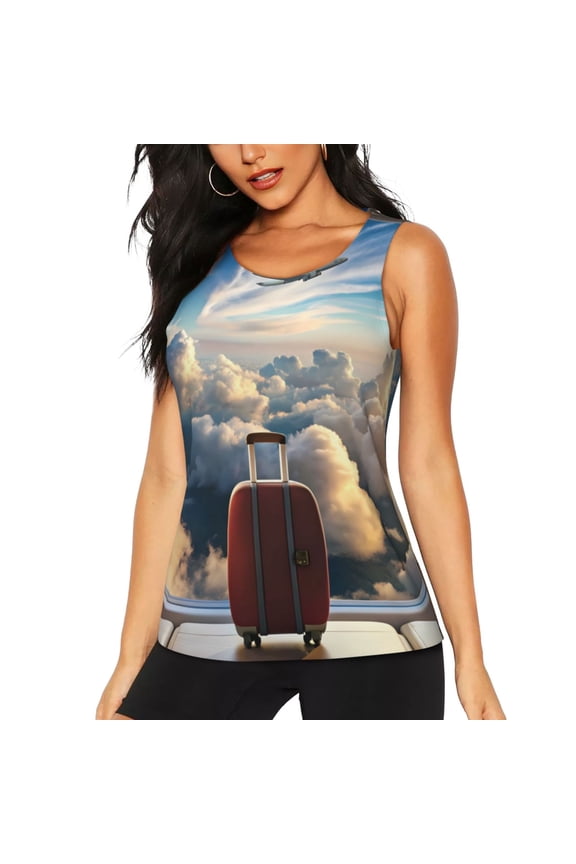 Sunset Airplane Travel View Design Women's Workout Tank Top, Running Top, Hiking Shirt, Quick-Dry for Running, Yoga, Hiking-Small