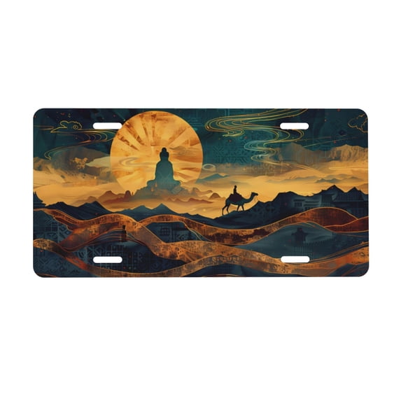Easygdp Sunset Desert Journey License Plate Car Front License Plate Car Decoration Car Accessories Front Tag Plate Standard Size