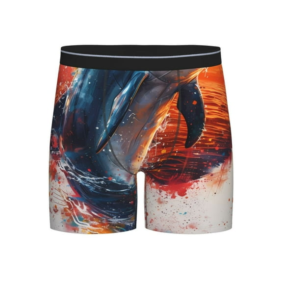 Easygdp Sunset Ocean Watercolor Dolphin Men's Boxer Briefs Men’s Underwear Boxer Briefs for Men