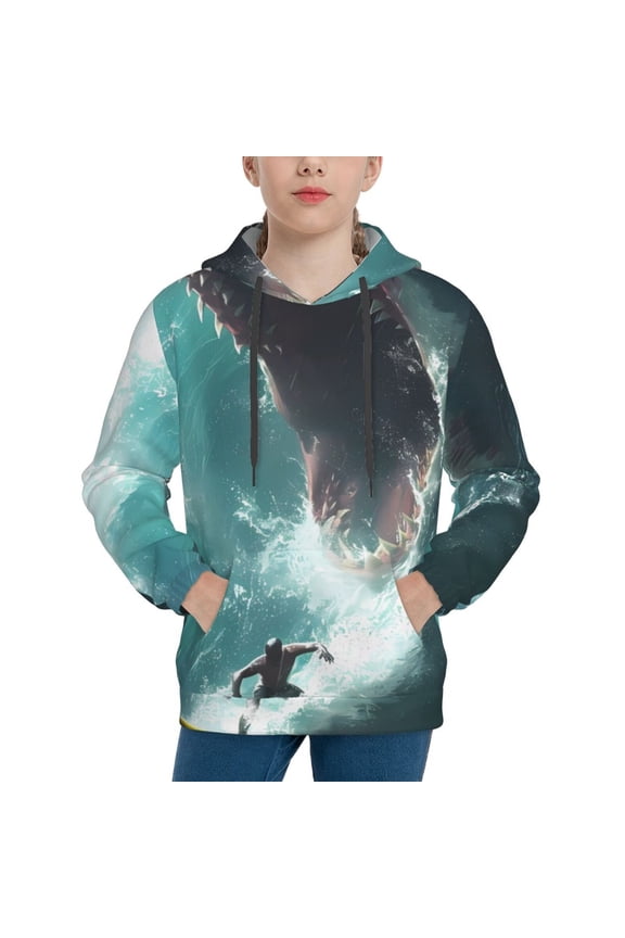 Surfing Shark Boys Hoodie Kids Sweatshirt Youth Pullover With Hood-Small