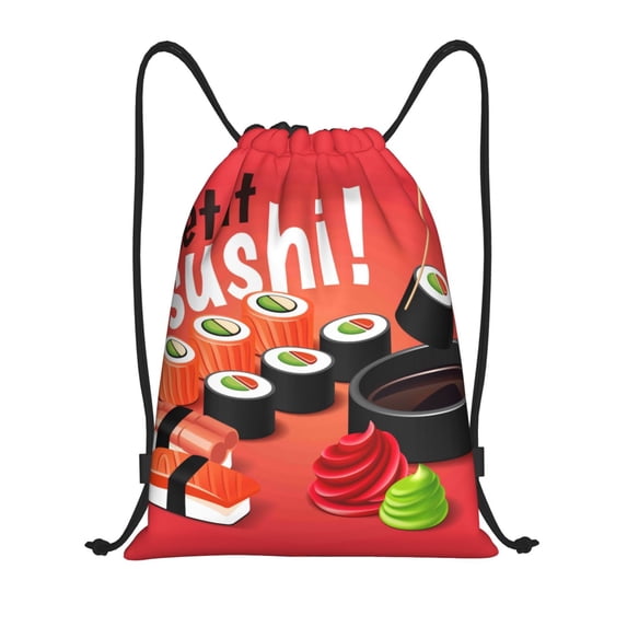 Easygdp Sushi Drawstring Backpack, Beach Sackpack, Travel Sackpack Lightweight for Sports, Gym, Travel, Swimming - Small