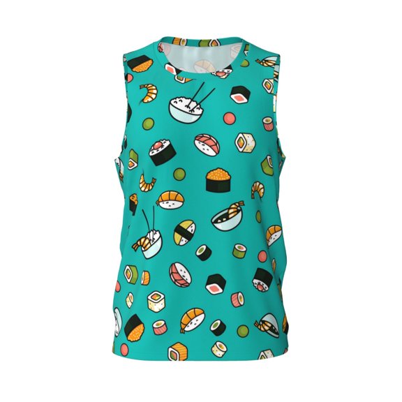 Easygdp Sushi Men's Mesh Basketball Jersey Quick Drying Sleeveless Shirts Fitted Muscle Tank Tops Sport Round Neck T-Shirt - Small
