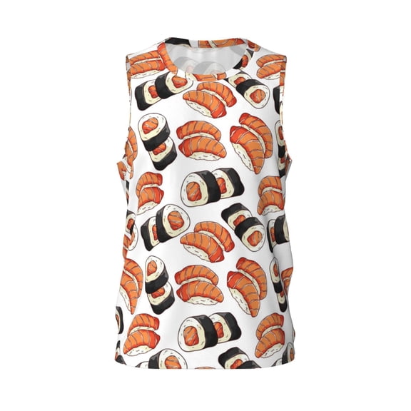 Easygdp Sushi Roll Men's Mesh Basketball Jersey Quick Drying Sleeveless Shirts Fitted Muscle Tank Tops Sport Round Neck T-Shirt - X-Large