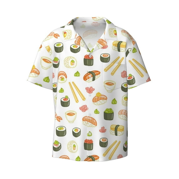 Easygdp Sushi and Rolls Men's Casual Short-sleeved Shirt with Pocket and Button Suitable for Beach Vacation Leisure - X-Large