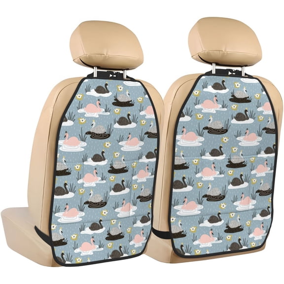 Easygdp Swan Princess On Lake Car Kick Mat Seat Cover 2 Pcs Anti-Kick Pockets Storage Mat Back Seat Cover Car Seat Protector
