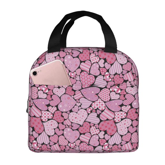 Easygdp Sweet Heart Premium Insulated Lunch Bag - Waterproof Oxford Cloth, Aluminum Foil Lining, Large Capacity, Front Pocket, Unisex for Work, School, Outdoor Activities, Picnics