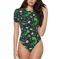 thumbnail image 1 of Easygdp T rex and Dinosaur Bone Women's One-Piece Swimsuit Slim Fit Crew Neck Bodysuit Athletic Swimwear with Concealed Buckle - Large, 1 of 9
