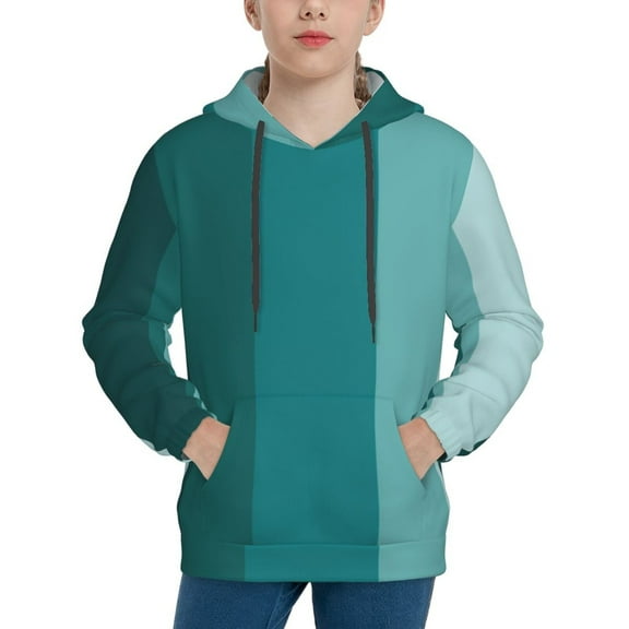 Easygdp Teal Color Boys Hoodie Kids Sweatshirt Youth Pullover With Hood-Large