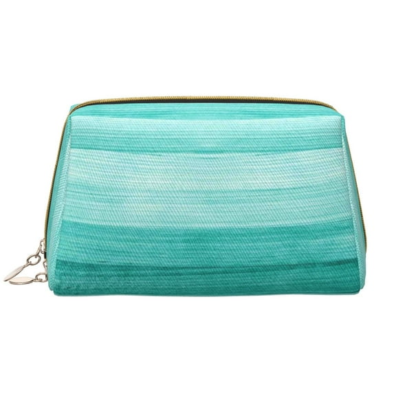 Easygdp Teal Turquoise Leather Makeup Bag Zipper Pouch Travel Cosmetic Organizer for Women and Girls, Make up Bag with Zipper