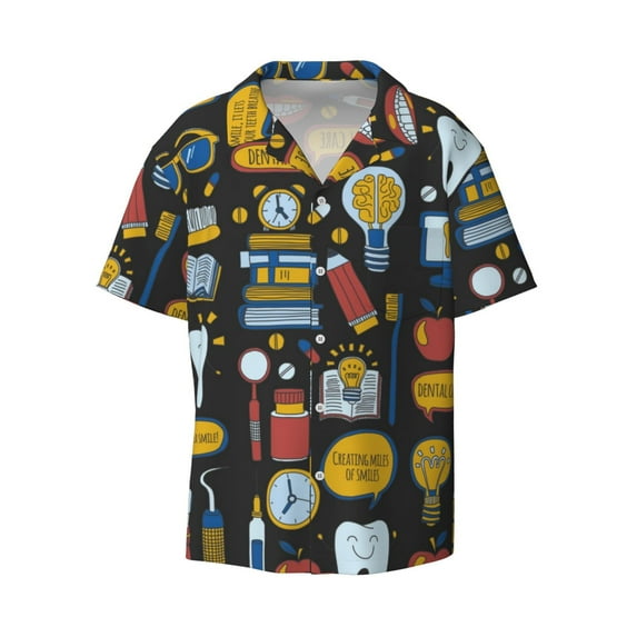 Easygdp Teeth Men's Casual Short-sleeved Shirt with Pocket and Button Suitable for Beach Vacation Leisure - Small