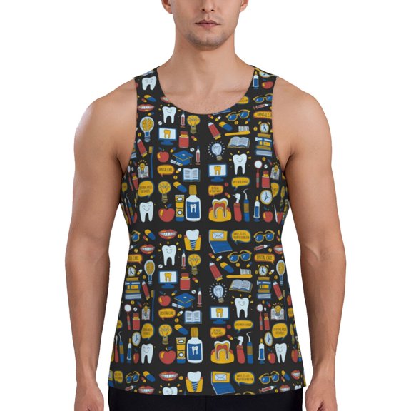 Easygdp Teeth Men's Tank Top, Sleeveless Muscle T Shirts, Breathable, Quick-Dry, Loose for Gym, Running, Fitness - Small