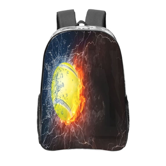 Easygdp Tennis Ball On Fire And Water Clear Backpack, Transparent Bookbag for School for Women Men, Capacity Clear Bag for College, Travel
