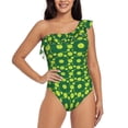 thumbnail image 1 of Easygdp Tennis Balls Women's One Shoulder Ruffle Monokini Bathing Suits with Removable Chest Pad, Quick Drying - Medium, 1 of 8