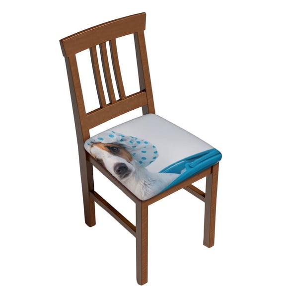 Easygdp Terrier Takes A Bath With Shower Cap Square Chair Cushion Cover Stretch Chair Seat Covers Removable Washable for Hotel, Bedroom, Office-Two Pieces