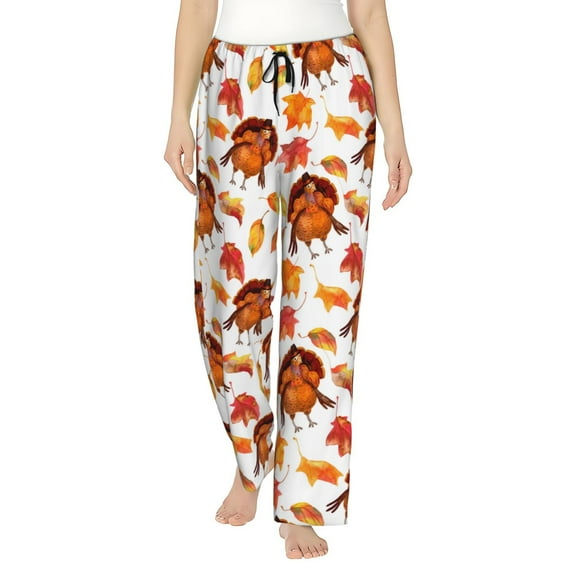 Easygdp Thanksgiving Turkey Leaves Women's Drawstring Pajama Pants | Lounge Joggers Sweatpants | Comfy Sleepwear | Yoga Pants-Small