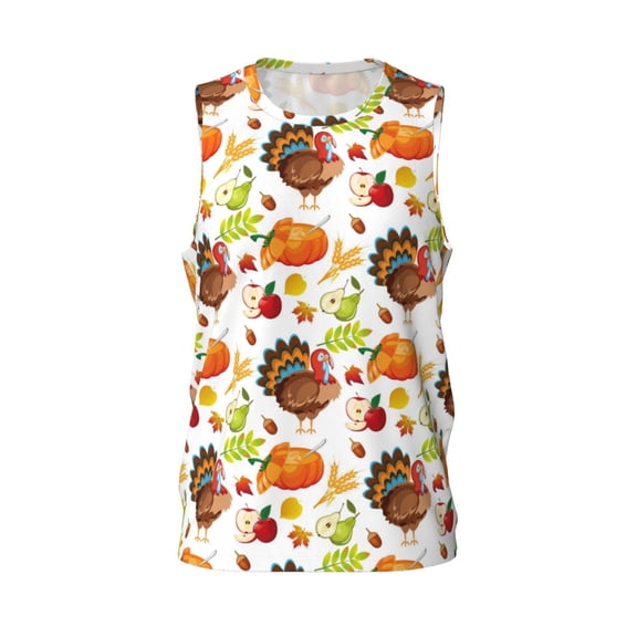 Easygdp Thanksgiving Turkey Men's Mesh Basketball Jersey Quick Drying Sleeveless Shirts Fitted Muscle Tank Tops Sport Round Neck T-Shirt - Small