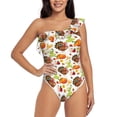 thumbnail image 1 of Easygdp Thanksgiving Turkey Women's One Shoulder Ruffle Monokini Bathing Suits with Removable Chest Pad, Quick Drying - X-Large, 1 of 8