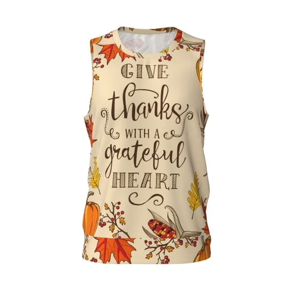 Easygdp Thanksgiving With A Grateful Heart Men's Mesh Basketball Jersey Quick Drying Sleeveless Shirts Fitted Muscle Tank Tops Sport Round Neck T-Shirt - Medium