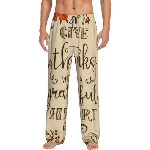 Easygdp Thanksgiving With A Grateful Heart Men's Pajama Pant, Sleep Elastic Waistband Lounge Pants - Medium
