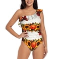 thumbnail image 1 of Easygdp Thanksgiving With Autumn Women's One Shoulder Ruffle Monokini Bathing Suits with Removable Chest Pad, Quick Drying - Medium, 1 of 8