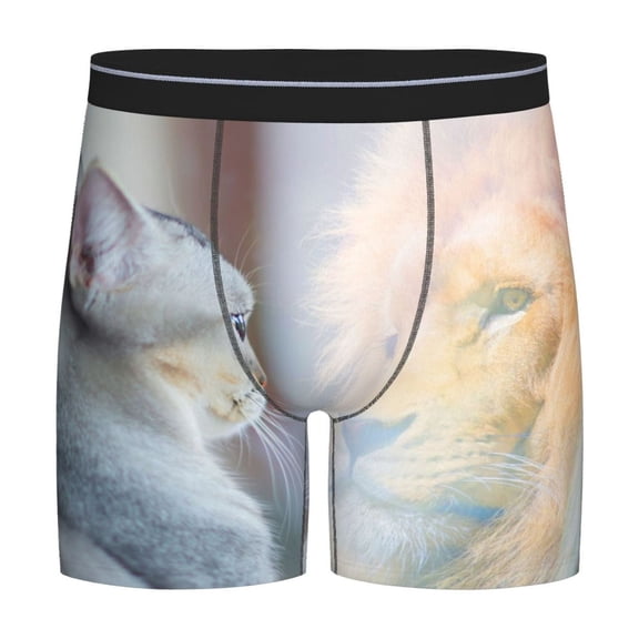 Easygdp The Cat Looks in the Mirror Men's Boxer Briefs Men’s Underwear Boxer Briefs for Men