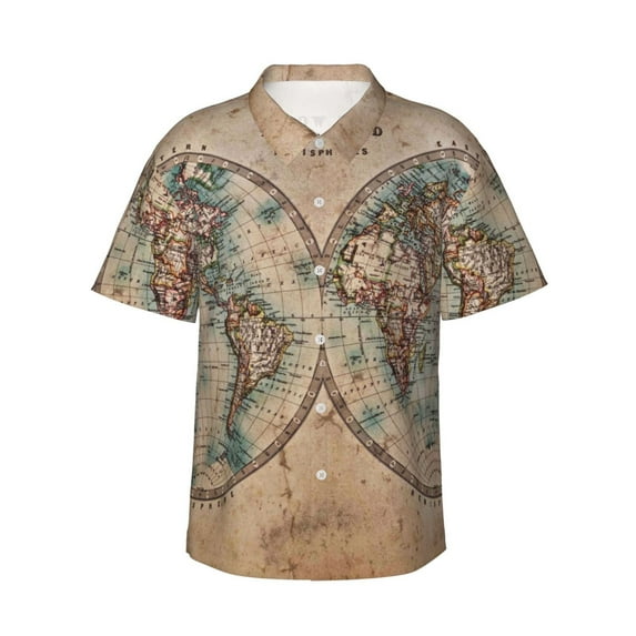 Easygdp The World is Hemisphere Men's Hawaiian Shirts Print Lapel Short Sleeve for Beach, vacation, party, casual occasions - 3X-Large