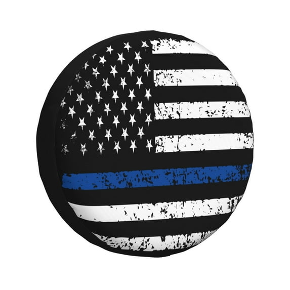 Easygdp Thin Blue Line Flag Wheel Cover,Spare Tire Cover,4-17in Spare Tire Cover Universal Fit for Trailer, Car, Truck, SUV, Jeep-16 inch