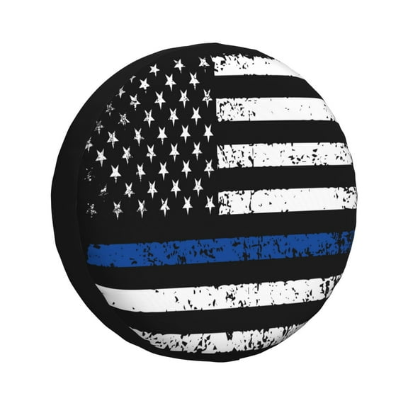 Easygdp Thin Blue Line Flag Wheel Cover,Spare Tire Cover,4-17in Spare Tire Cover Universal Fit for Trailer, Car, Truck, SUV, Jeep-17 inch