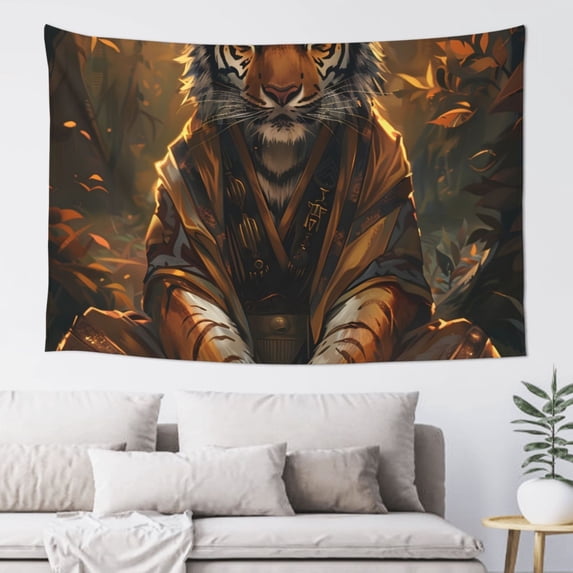 Easygdp Tiger In The Fallen Leaf Forest Tapestry Wall Hanging, Wall Tapestries for Bedroom Aesthetic Living Room Office Decor 60x40in