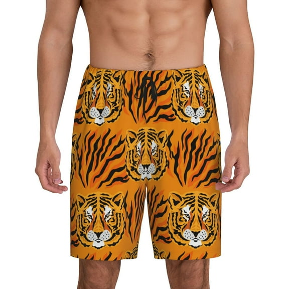 Easygdp Tiger Men's Short Pajama Pants, Sleep Shorts, Household Pants, Casual Pants with Pockets - Large
