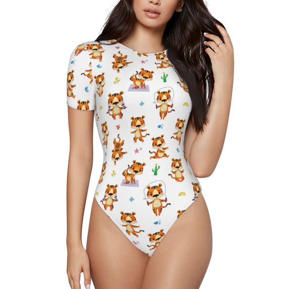 Easygdp Tigers Go In For Sports Women'S Waist-Cinching Short-Sleeved Onesie, Olastic Onesiet,Snaps At Bottom,Easy To Put On And Take Off - Xx-Large