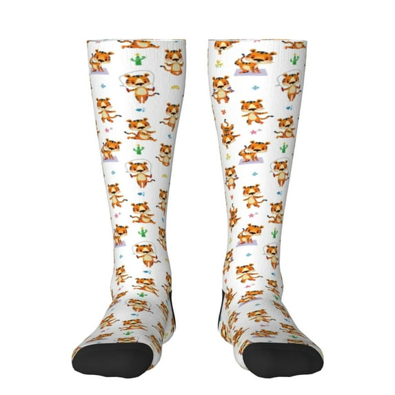 Easygdp Tigers go in for Sports Soccer Socks Sport Knee High Socks Calf Compression Athletic Socks for Men and Women