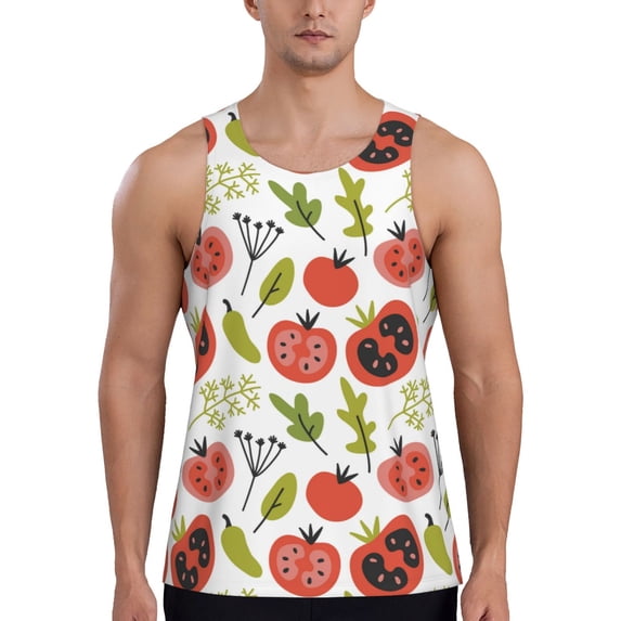Easygdp Tomatoes Men's Tank Top, Sleeveless Muscle T Shirts, Breathable, Quick-Dry, Loose for Gym, Running, Fitness - Medium