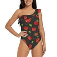 thumbnail image 1 of Easygdp Tomatoes1 Women's One Shoulder Ruffle Monokini Bathing Suits with Removable Chest Pad, Quick Drying - Small, 1 of 8