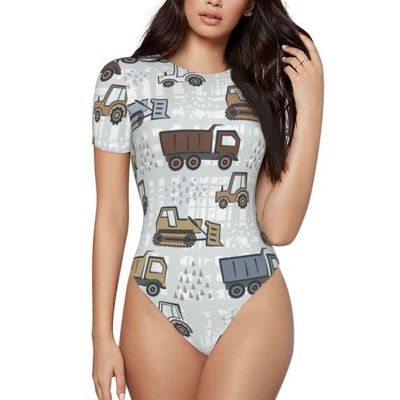 Easygdp Tractor And Dumper Women'S Waist-Cinching Short-Sleeved Onesie, Olastic Onesiet,Snaps At Bottom,Easy To Put On And Take Off - X-Large