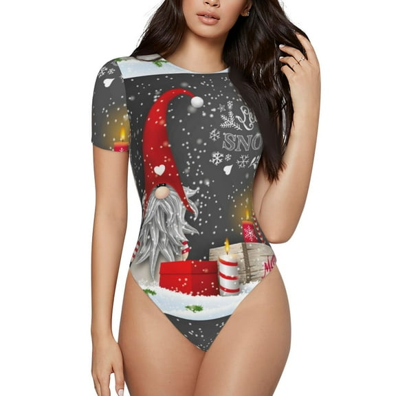 Easygdp Traditional Scandinavian Dwarf Women's One-Piece Swimsuit Slim Fit Crew Neck Bodysuit Athletic Swimwear with Concealed Buckle - Large